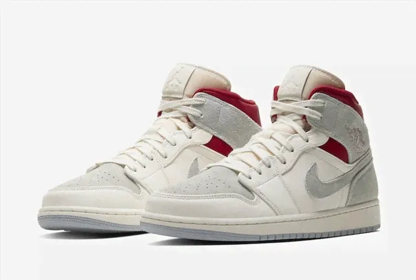 Nike Air Jordan 1 Mid Sneakersnstuff 20th, бело-серые с красным, текстиль, мужские-0