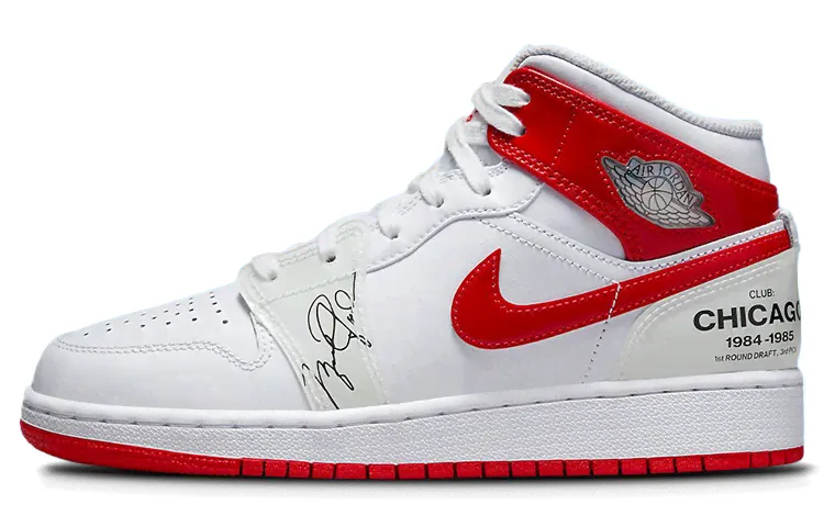 Jordan Air Jordan 1 Mid Rookie Season Vintage Basketball Shoes GS White Red-0